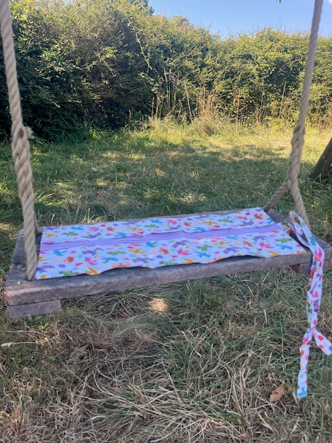 Grande Pochette tissu OISEAUX/rayures mauves