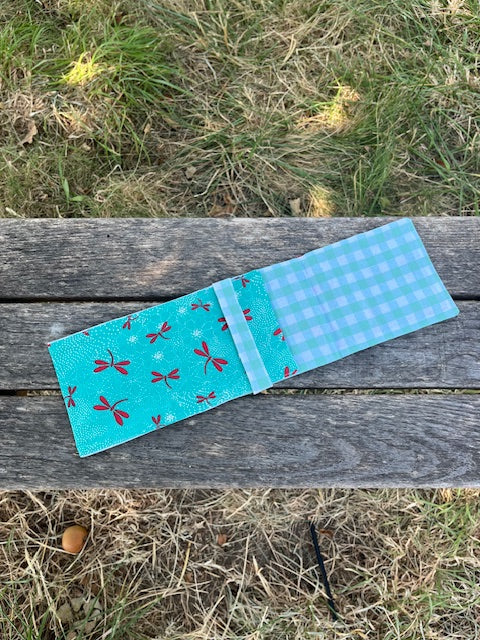 Petite Pochette tissu LIBELLULES/vichy vert clair