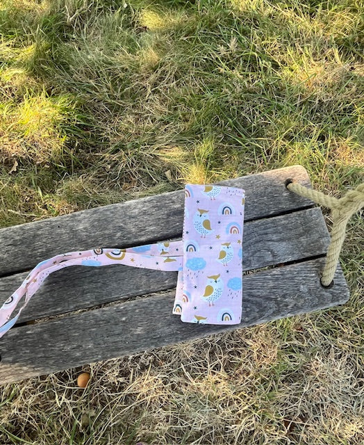 Grande Pochette crayons tissu HIBOUX/rayures mauves