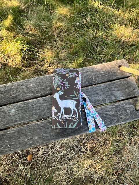 Grande Pochette crayons en tissu ANIMAUX DE LA FORET/fleurs bleues, multicolores