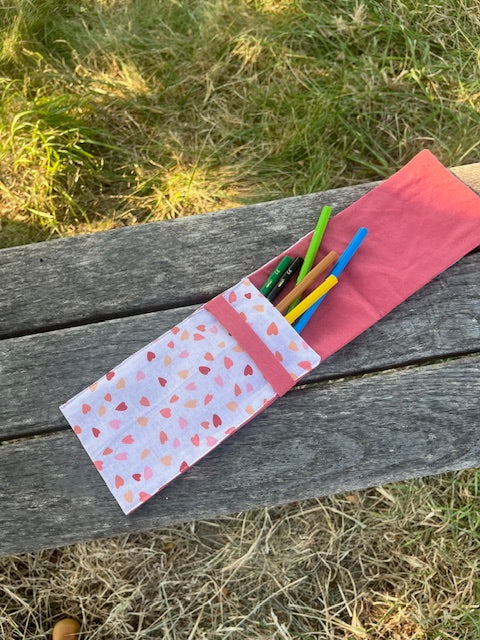 Petite Pochette tissu PETITS COEURS/vieux rose
