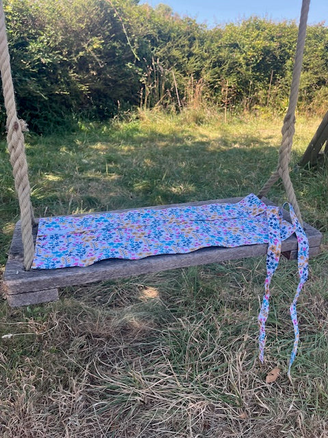 Grande Pochette tissu ANIMAUX DE LA FORET/fleurs bleues, multicolores