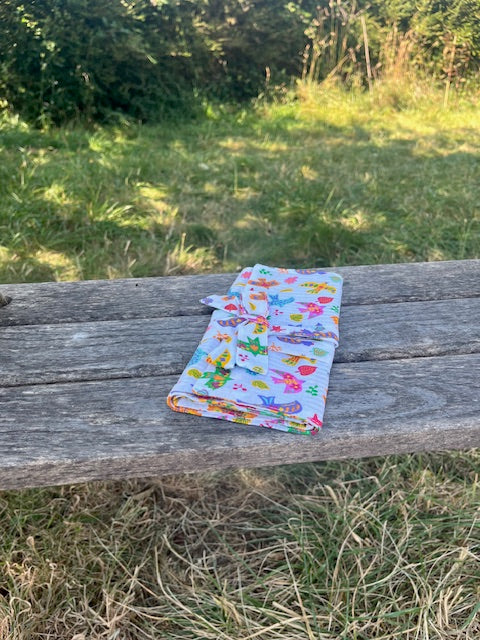 Grande Pochette tissu OISEAUX/rayures mauves