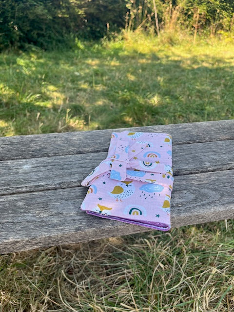 Grande Pochette tissu HIBOUX/rayures mauves