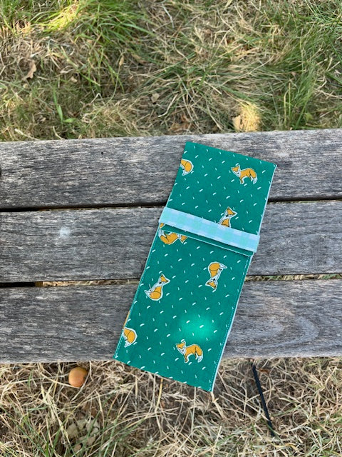 Petite Pochette tissu RENARDS/vichy vert clair