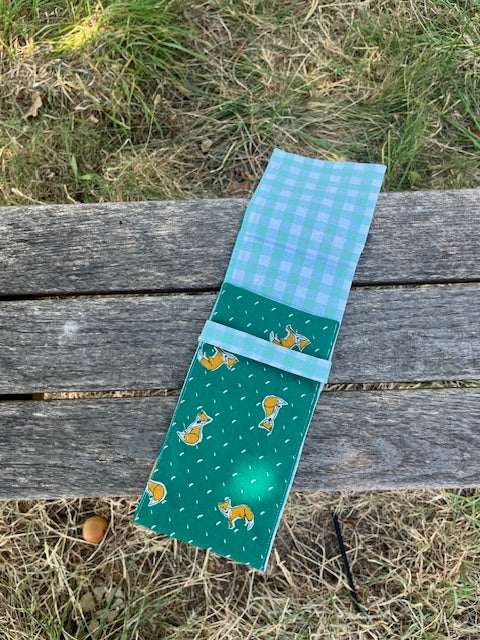 Petite Pochette tissu RENARDS/vichy vert clair