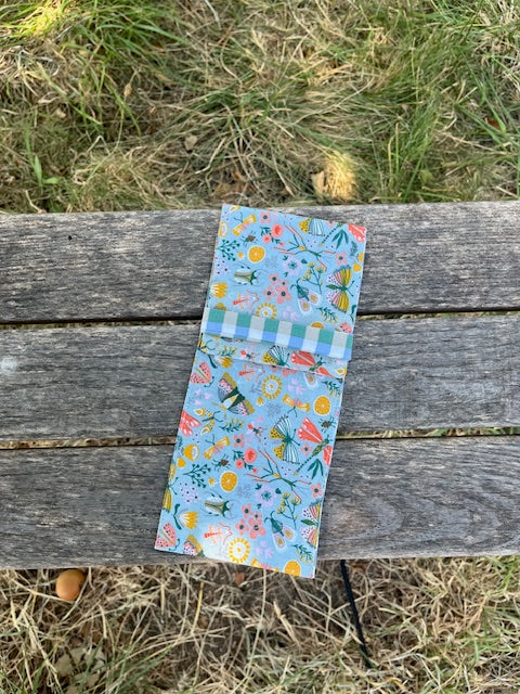 Petite Pochette tissu PAPILLONS/vichy bleu vert