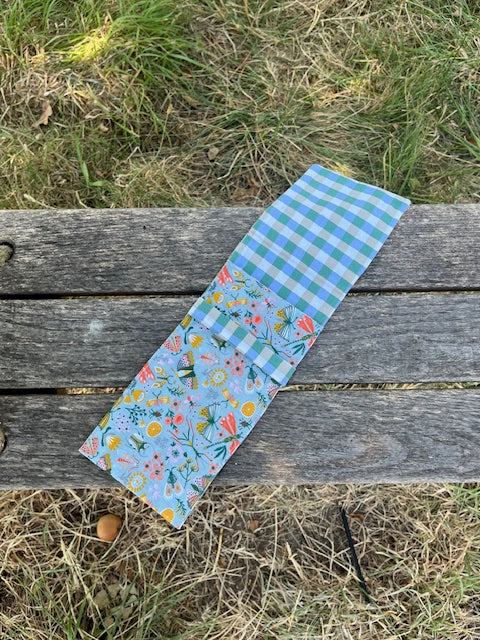 Petite Pochette tissu PAPILLONS/vichy bleu vert