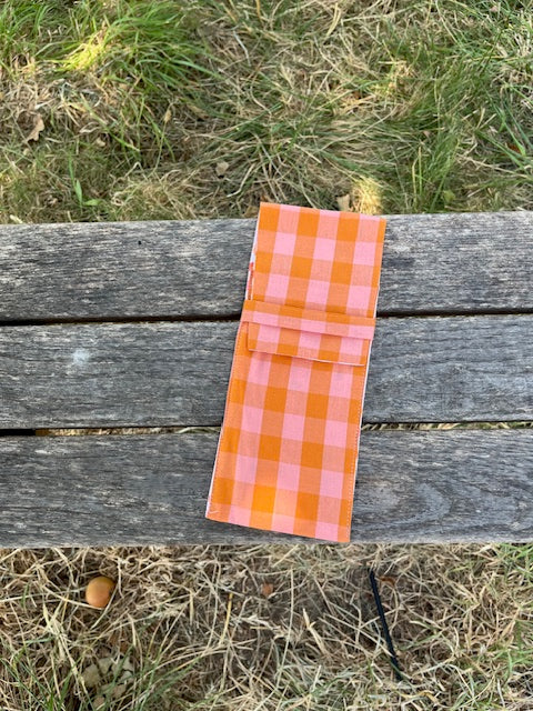 Petite Pochette tissu VICHY ROSE ORANGE/petits coeurs