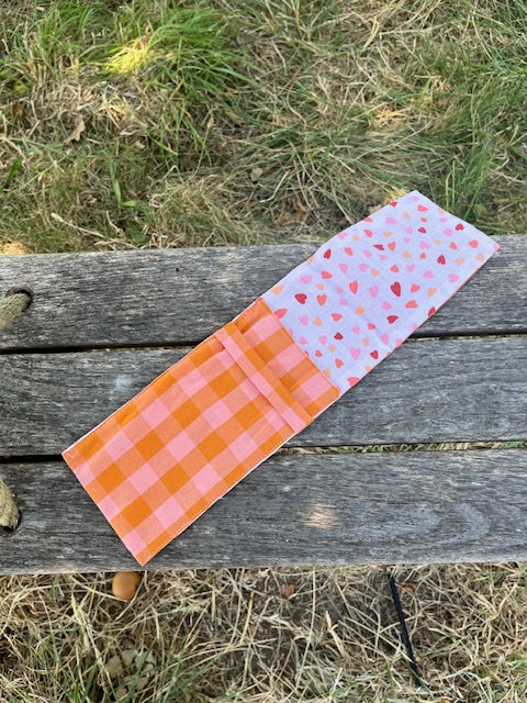 Petite Pochette tissu VICHY ROSE ORANGE/petits coeurs