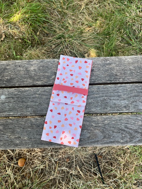 Petite Pochette tissu PETITS COEURS/vieux rose