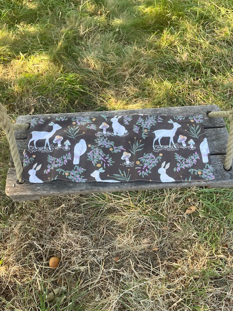 Grande Pochette crayons en tissu ANIMAUX DE LA FORET/vichy bleu