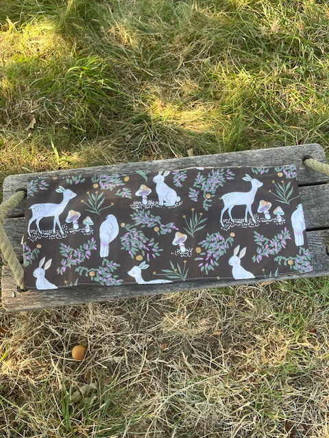 Grande Pochette crayons en tissu ANIMAUX DE LA FORET/fleurs oranges