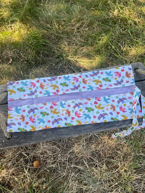 Grande Pochette crayons en tissu OISEAUX/rayures mauves