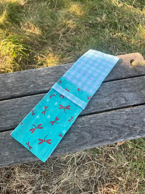 Petite Pochette tissu LIBELLULES/vichy vert clair