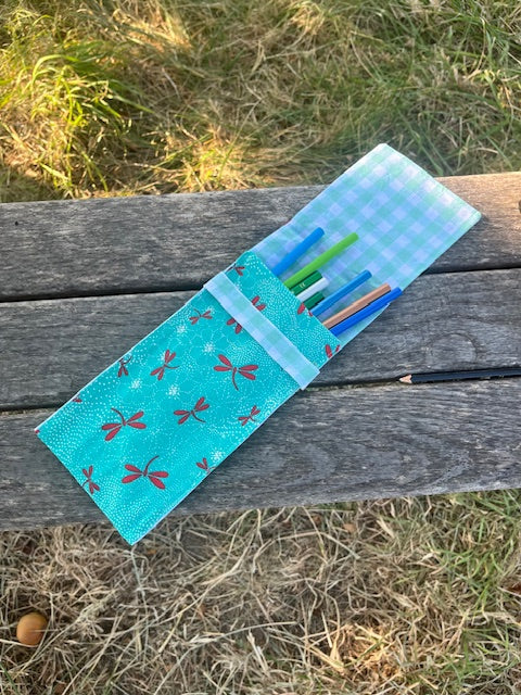 Petite Pochette tissu LIBELLULES/vichy vert clair