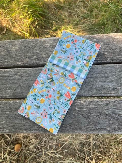 Petite Pochette tissu PAPILLONS/vichy bleu vert