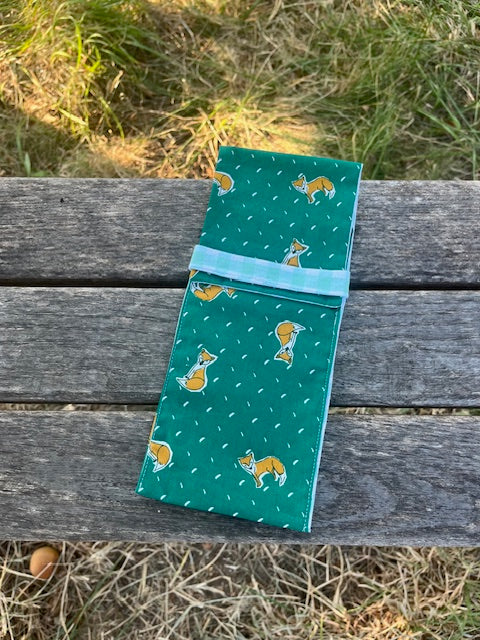 Petite Pochette tissu RENARDS/vichy vert clair