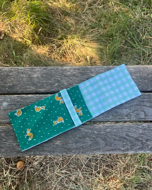 Petite Pochette tissu RENARDS/vichy vert clair
