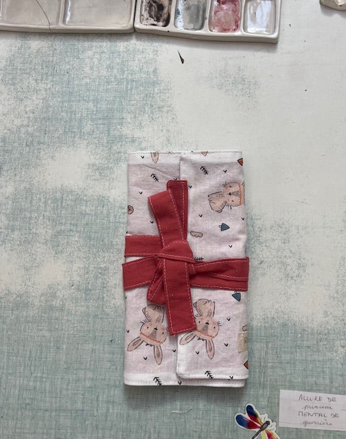 Grande Pochette crayons en tissu LAPINOS/ vieux rose