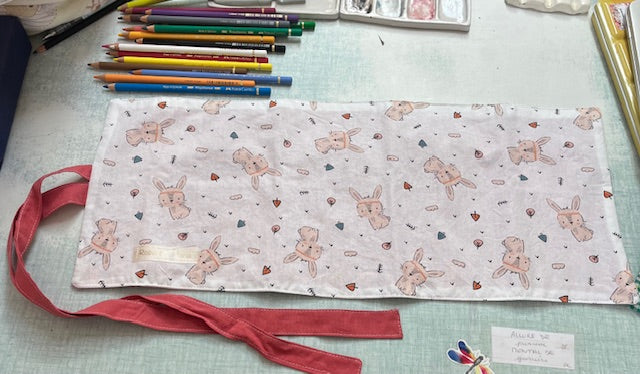 Grande Pochette crayons en tissu LAPINOS/ vieux rose