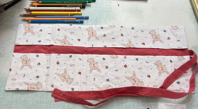 Grande Pochette crayons en tissu LAPINOS/ vieux rose