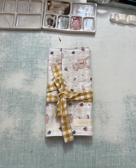 Grande Pochette crayons en tissu LAPINOS/ vichy ocre