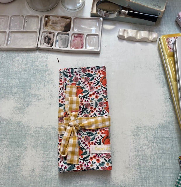 Grande Pochette crayons en tissu ECUREUIL/vichy ocre