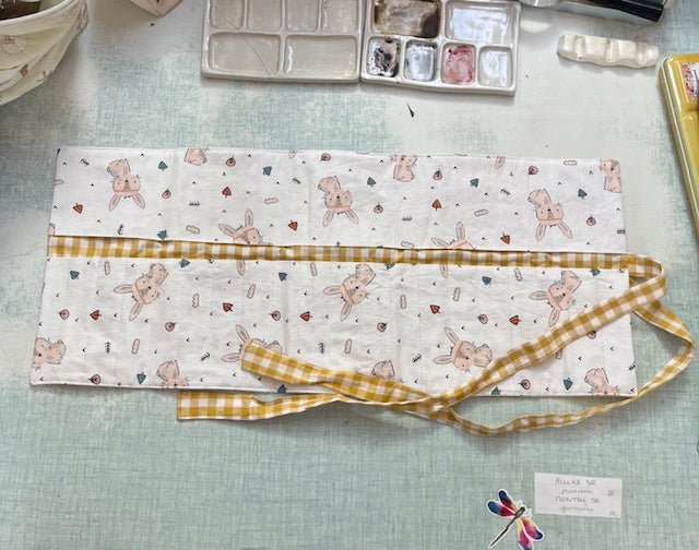 Grande Pochette crayons en tissu LAPINOS/ vichy ocre