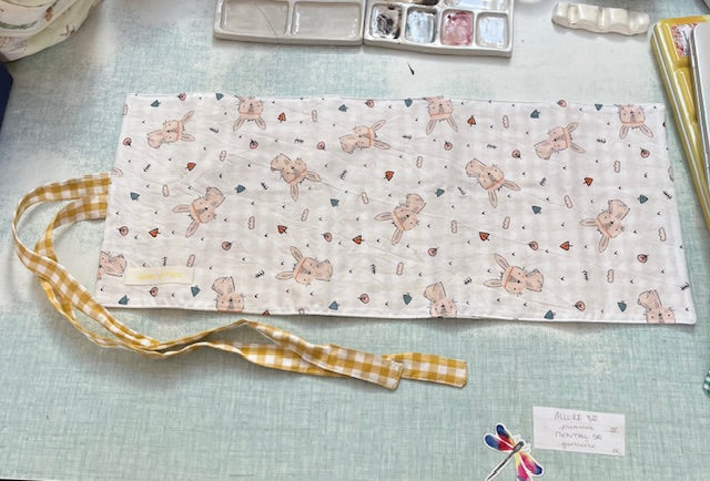 Grande Pochette crayons en tissu LAPINOS/ vichy ocre
