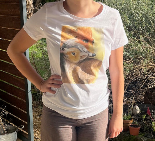 Tee shirt FEMME Maman Renarde et son renardeau (Vulpes vulpes)