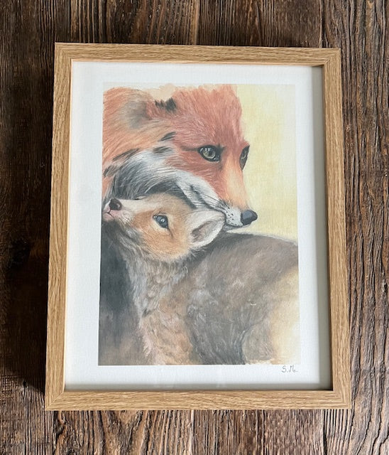 Tirage d'art Maman Renarde et son renardeau (Vulpes vulpes)