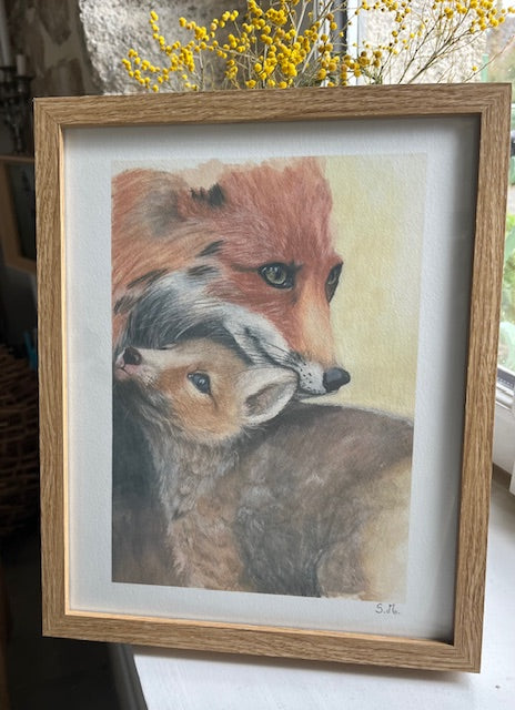 Tirage d'art Maman Renarde et son renardeau (Vulpes vulpes)