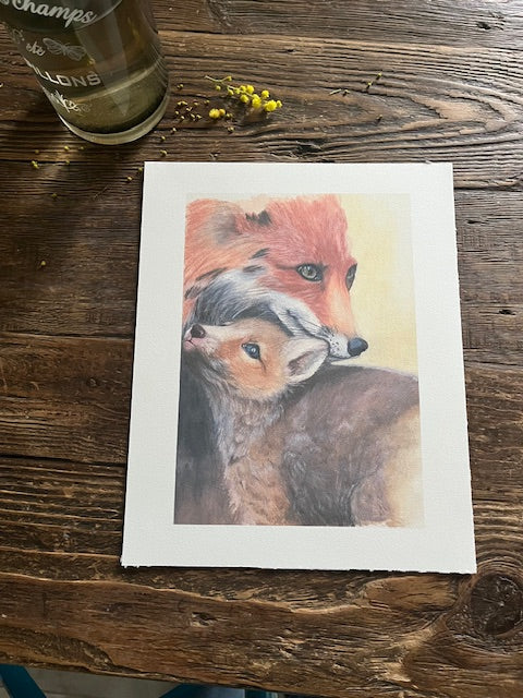 Tirage d'art Maman Renarde et son renardeau (Vulpes vulpes)