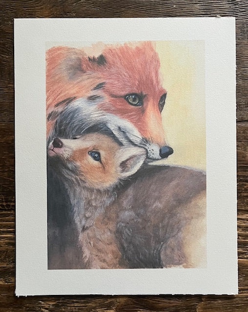 Tirage d'art Maman Renarde et son renardeau (Vulpes vulpes)